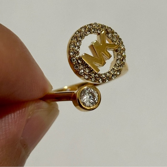 Michael Kors Gold-Tone Encircled Logo Open Ring Size 8 - Picture 6 of 14